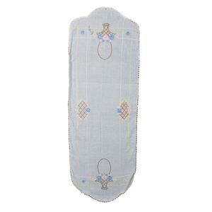 Vintage Retro Table Runner Hand Embroidered 43" x 16" White Brown Blue and Pink